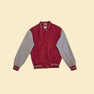 Vintage 1970s windbreaker, Modz size L 16-18 colorblock red/grey varsity jacket
